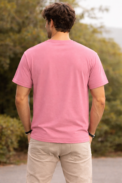 Men’s Coffee Lover Printed T-Shirt – Pink Round Neck Cotton Tee