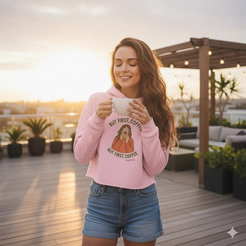 But First Coffee Printed Hoodie – Women’s Premium Cotton Blend Green Hoodie