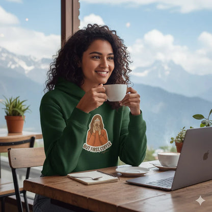 But First Coffee Printed Hoodie – Women’s Premium Cotton Blend Green Hoodie